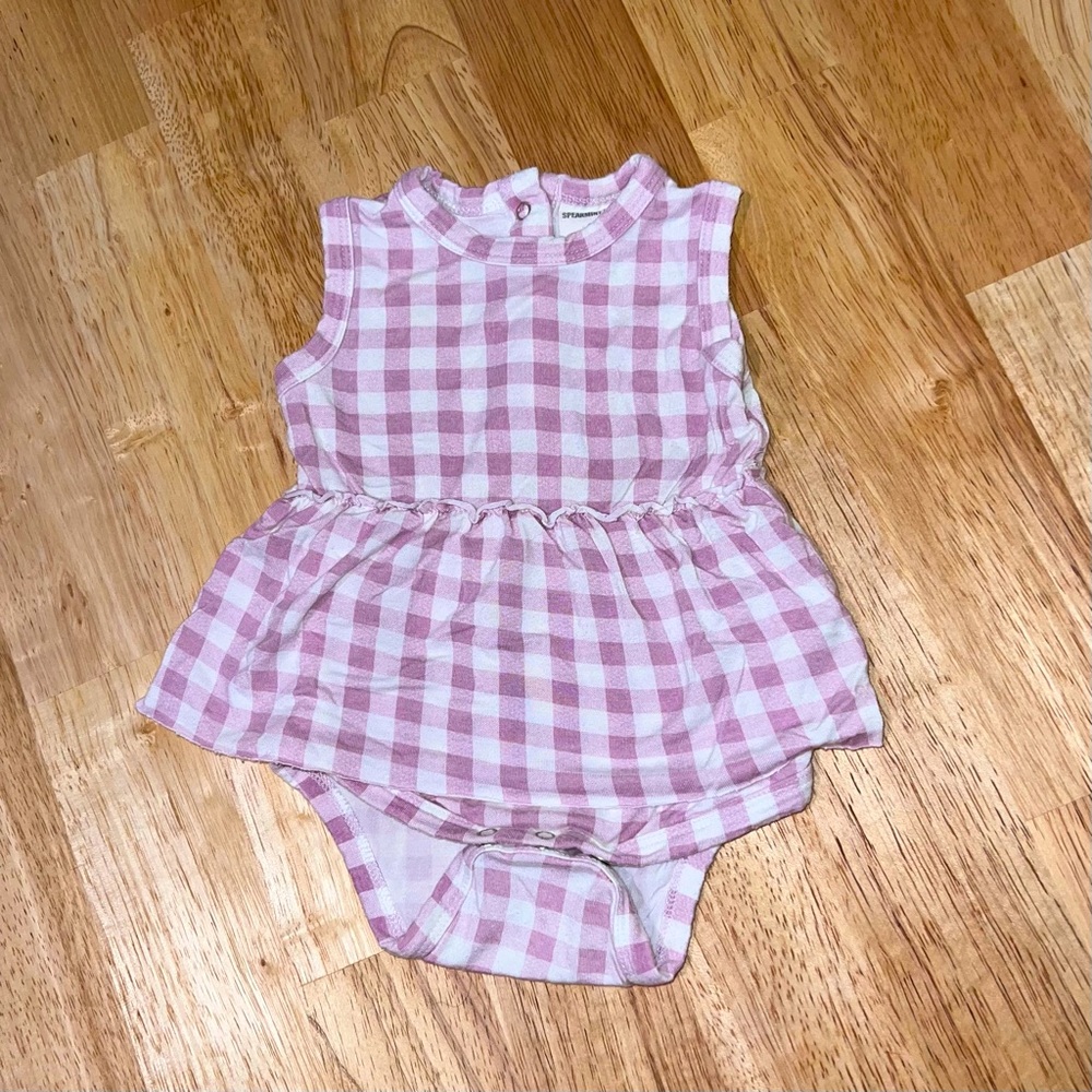 Sleeveless Skirted Bodysuit, Lilac Gingam - 3-6mo